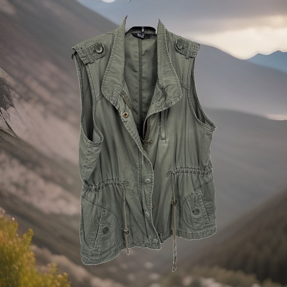 a.n.a Womens Olive Green Sleeveless Cargo Pocket Military Vest Size L Grunge